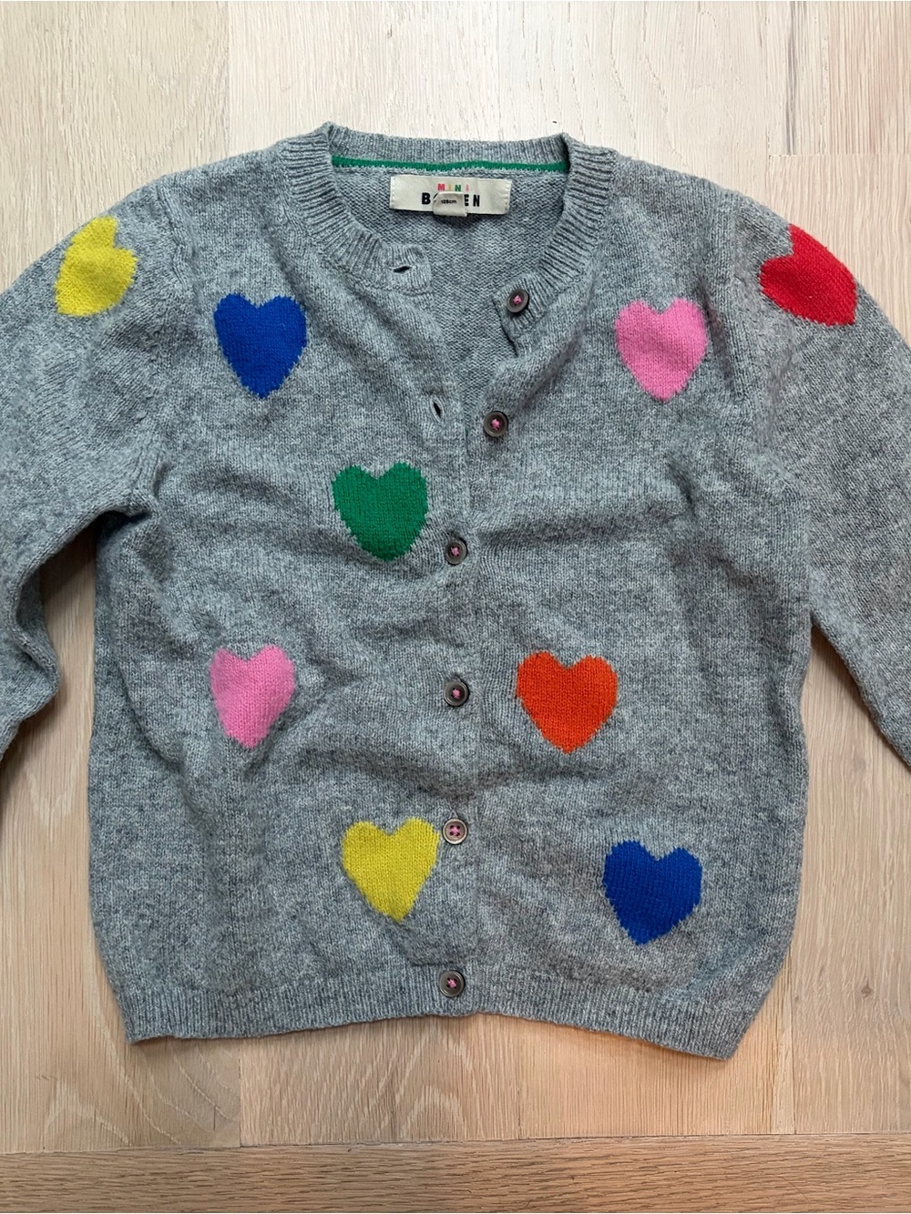Mini Boden Grey Cardigan with Bright Hearts